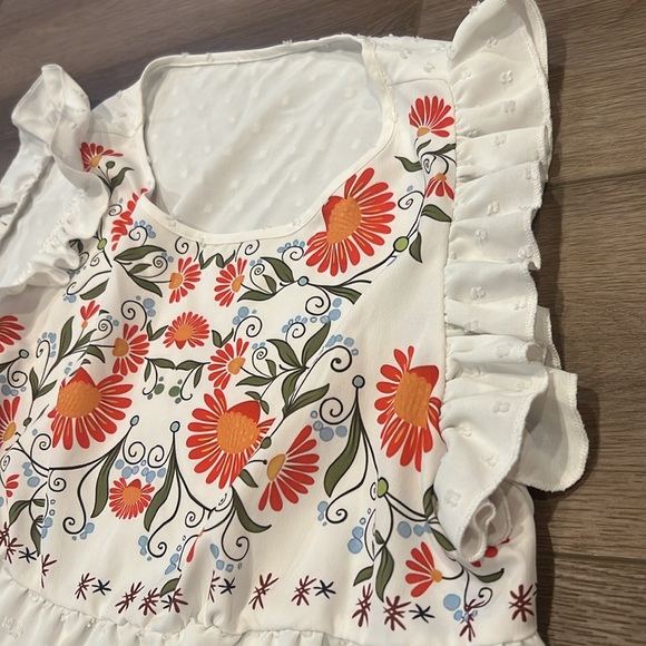 SHEIN Joress Curve Floral Embroidered Ruffled Sleeveless Top Swiss Dot Size 0XL - Picture 8 of 11